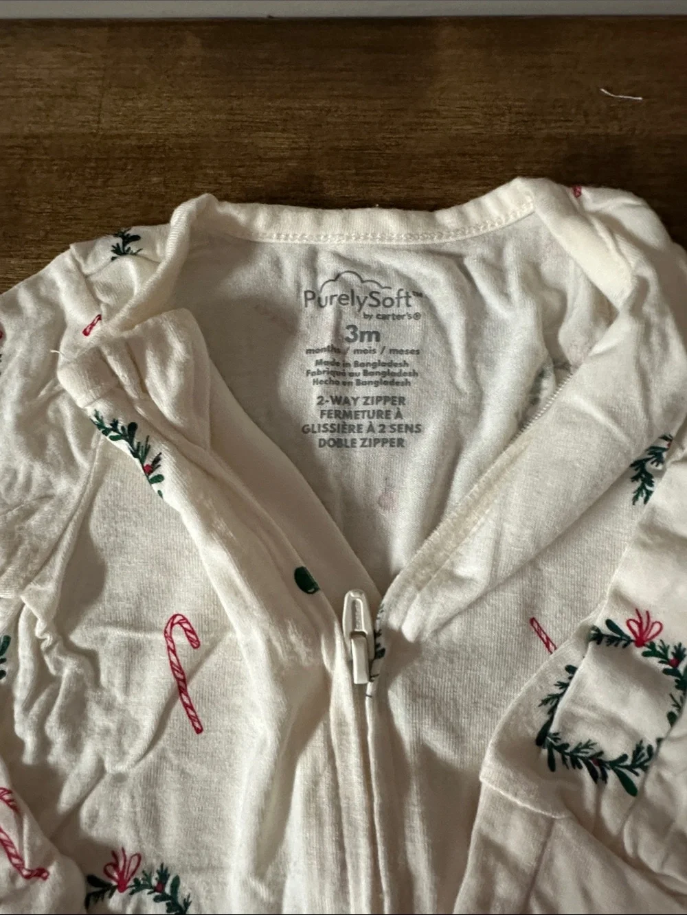 Carter's White Footed Pajamas with Green Wreaths and Pink Candy Canes